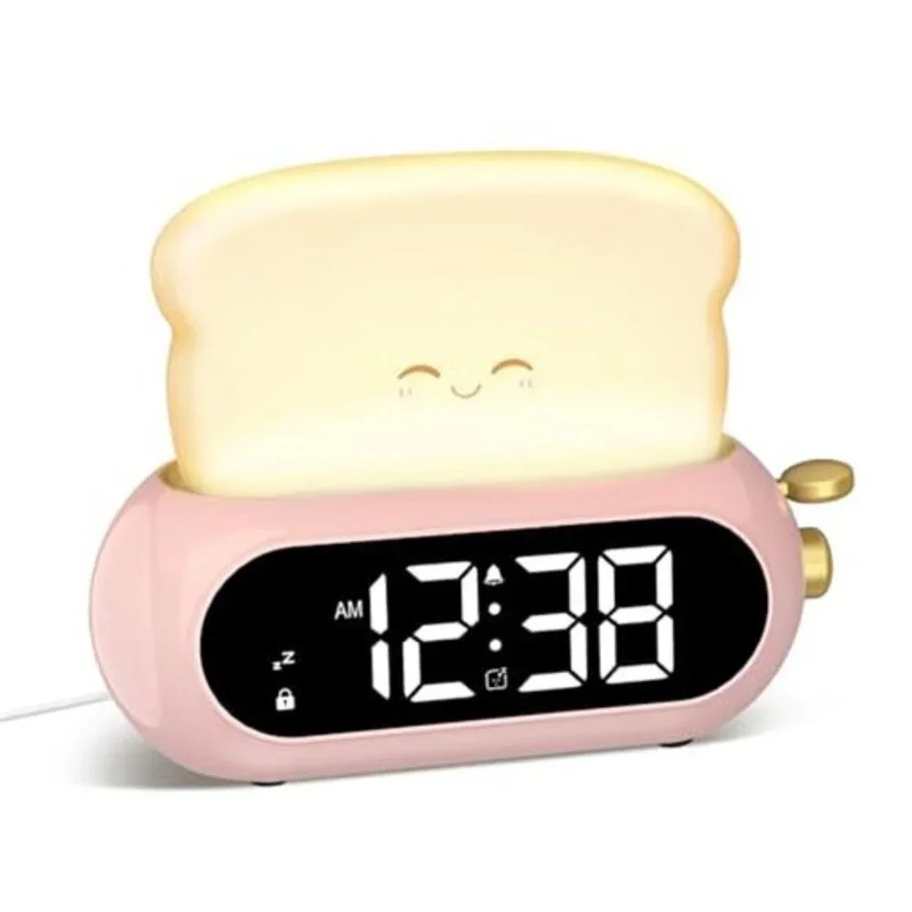 Cute digital alarm clock night light kids bedroom bedside snooze nap timer gift